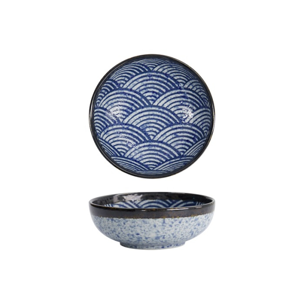 Tokyo Design Studio Reisschale Aisai Seigaiha Blau, Steinzeug, Ø 15,3 × 5,5 cm, 550 ml