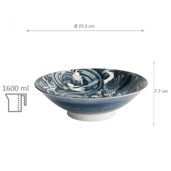 TDS, Japonism, Bowl, Darkgrey, Ø 25.2 x 7.7 cm, Crane - Item No: 18688