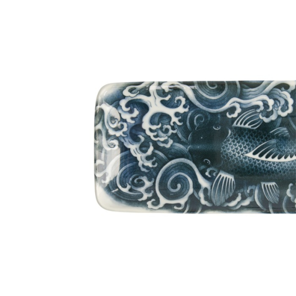 Servierplatte Japonism Carp Grau/Weiß, Porzellan, 28,5 × 14 × 2,5 cm, Art.-Nr. 18746