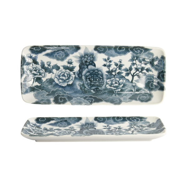 Tokyo Design Studio Servierplatte Japonism Lion Grau/Weiß, Porzellan, 28,5 × 14 × 2,5 cm