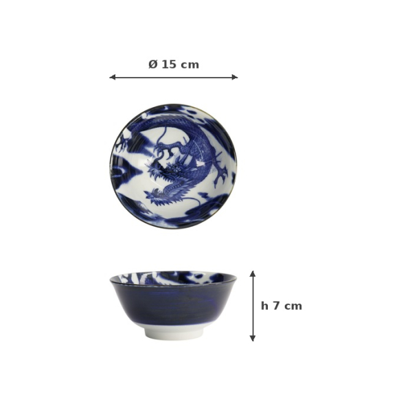 Reisschale Japonism Dragon Blau, Porzellan, Ø 15 × 7 cm, 500 ml, Art.-Nr. 18759