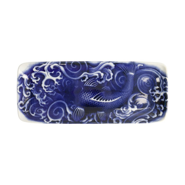 Servierplatte Japonism Carp Blau/Weiß, Porzellan, 28,5 × 14 × 2,5 cm, Art.-Nr. 18767