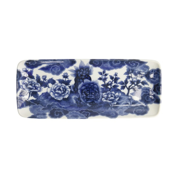 Servierplatte Japonism Lion Blau/Weiß, Porzellan, 28,5 × 14 × 2,5 cm, Art.-Nr. 18770