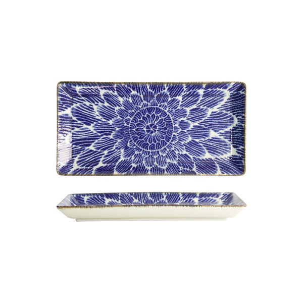 Tokyo Design Studio Sushi Plate Ohuke Dahlia Blue/White, Porcelain, 23 × 11.5 cm