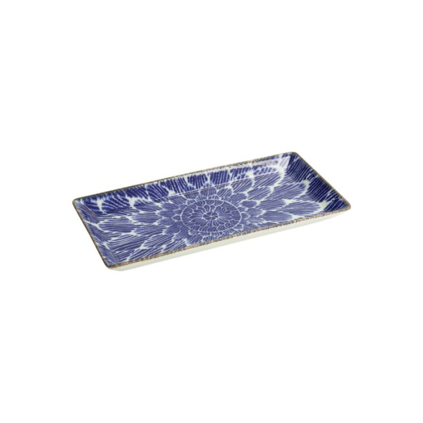 Sushi Plate Ohuke Dahlia Blue/White, Porcelain, 23 × 11.5 cm, Item No. 18886