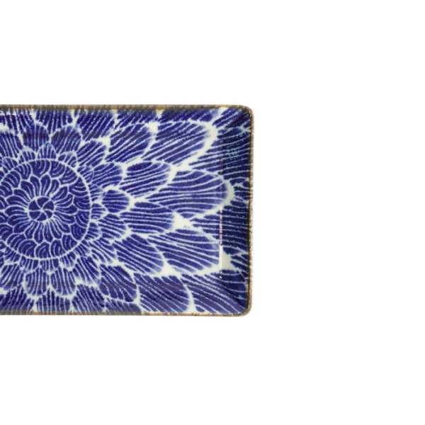 Sushi Plate Ohuke Dahlia Blue/White, Porcelain, 23 × 11.5 cm, Item No. 18886