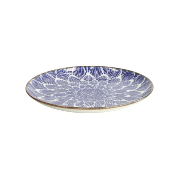 Plate Ohuke Dahlia Blue/White, Porcelain, Ø 25 × 3 cm, Item No. 18889