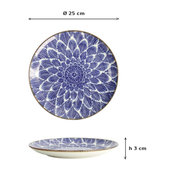 Plate Ohuke Dahlia Blue/White, Porcelain, Ø 25 × 3 cm, Item No. 18889