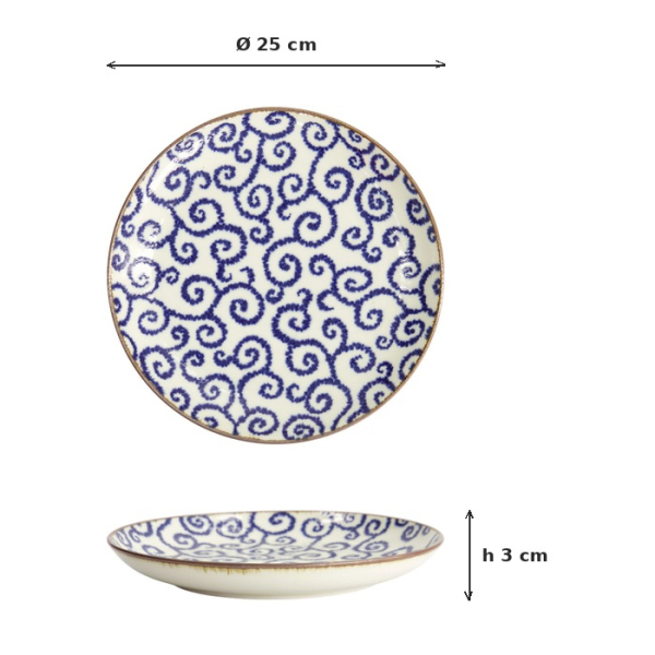 Plate Ten Karakusa Blue/White, Porcelain, Ø 25 × 3 cm, Item No. 18905