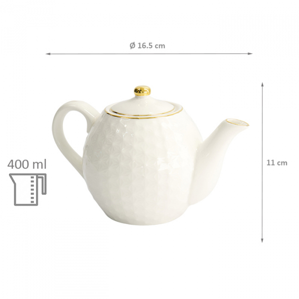 TDS, Teapot Gold Rim with Gift Box, Nippon White, Star, Ø 16.5 x 11 cm, 400ml, Item No. 20231