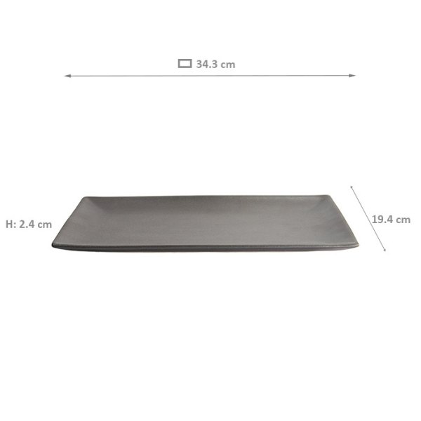 TDS, Yuzu Black Rect. Plate, 34.3x19.4x2.4cm, Item No. 20389