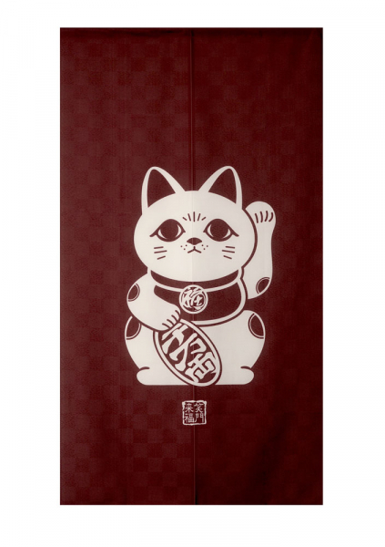 Maneki Neko White Red Noren (curtain for doors) at g-HoReCa 