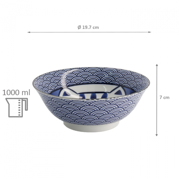 TDS, Ramen Bowl, Kawaii Lucky Cat, Blue, Ø 19.7x7 cm, 1000ml - Item No. 20952