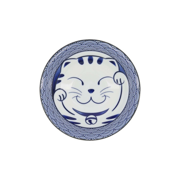 Ramen Bowl Kawaii Lucky Cat Blue, Porcelain, Ø 19.7 × 7 cm, 1 l, Item No. 20952
