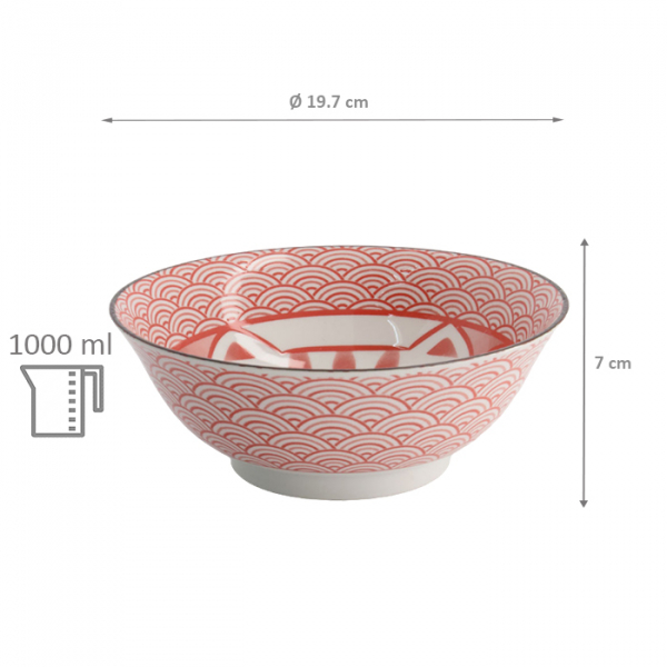 TDS, Ramen Bowl, Kawaii Lucky Cat, Red, Ø 19.7x7 cm, 1000ml - Item No. 20953