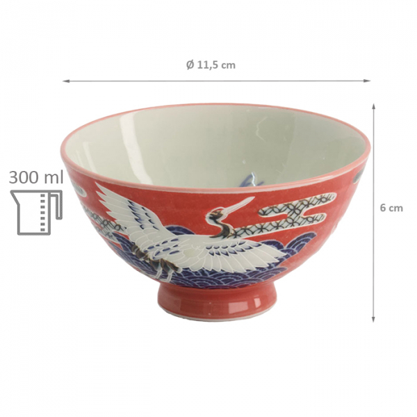 TDS, Rice Bowl, Kawaii Crane, Red, Ø 11.5 x 6 cm, 300ml - Item No: 20977