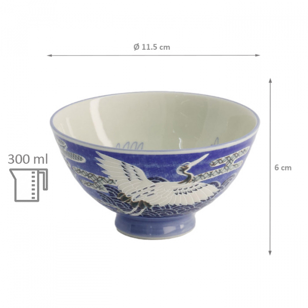 TDS, Rice Bowl, Kawaii Crane, Blue, Ø 11.5 x 6 cm, 300ml - Item No: 20978