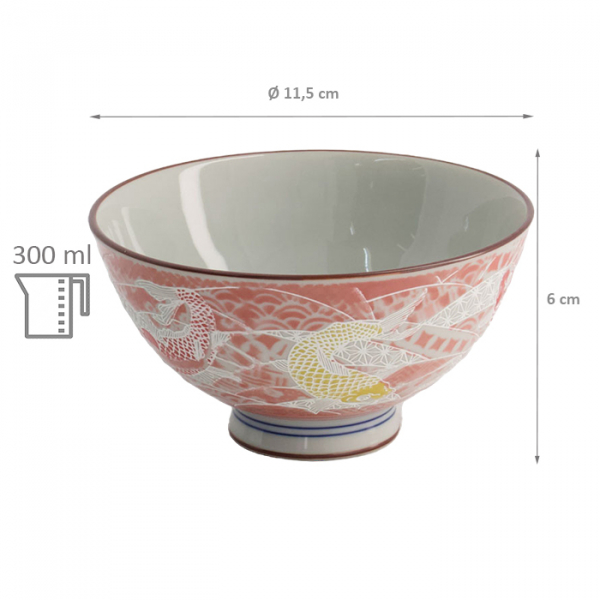 TDS, Rice Bowl, Kawaii Carp, Red, Ø 11.5 x 6 cm, 300ml - Item No: 20980