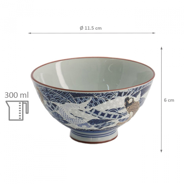 TDS, Rice Bowl, Kawaii Carp, Blue, Ø 11.5 x 6 cm, 300ml - Item No: 20981