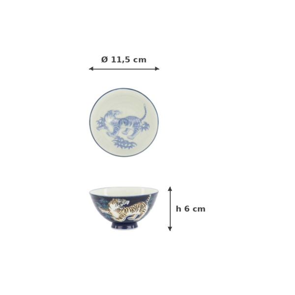 Reisschale Kawaii Tiger Blau, Porzellan, Ø 11,5 × 6 cm, 300 ml, Art.-Nr. 20983