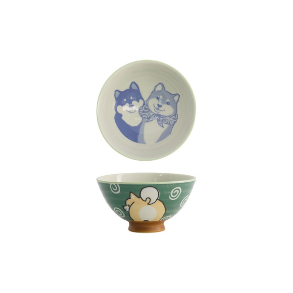 Tokyo Design Studio Reisschale Kawaii Shiba-Dog Grün, Porzellan, Ø 12,5 × 7 cm, 350 ml