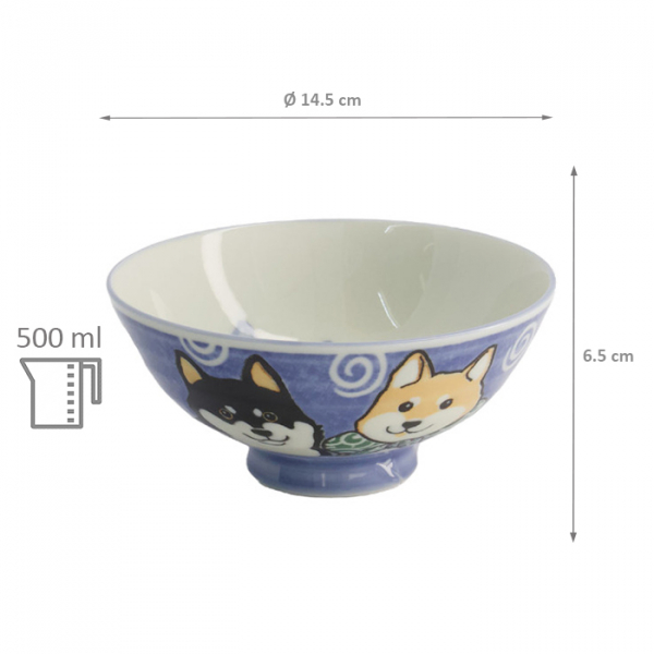 TDS, Rice Bowl, Kawaii Shiba-Dog, Blue, Ø 14.5 x 6.5 cm 500ml - Item No: 20989