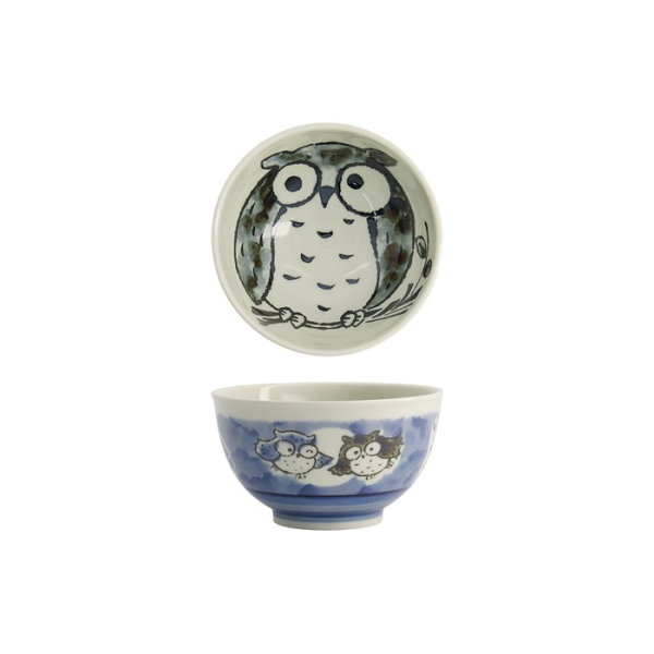 Tokyo Design Studio Reisschale Kawaii Owl Blau, Porzellan, Ø 13 × 8 cm, 400 ml