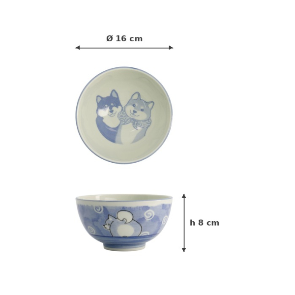 Rice Bowl Kawaii Shiba-Dog Blue, Porcelain, Ø 16 × 8 cm, 600 ml, Item No. 20993