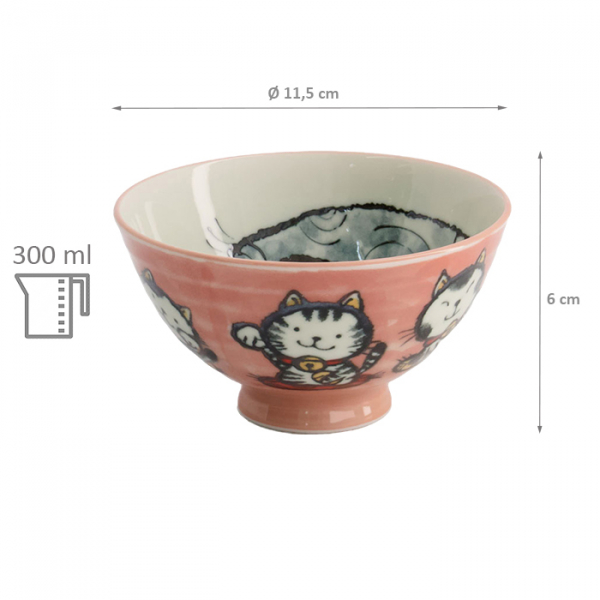 TDS, Rice Bowl, Kawaii Cat, Pink, Ø 11.5 x 6 cm, 300ml - Item No. 21023
