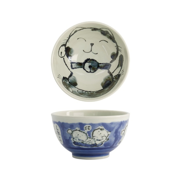 Tokyo Design Studio Reisschale Kawaii Cat Blau, Porzellan, Ø 16 × 8 cm, 600 ml