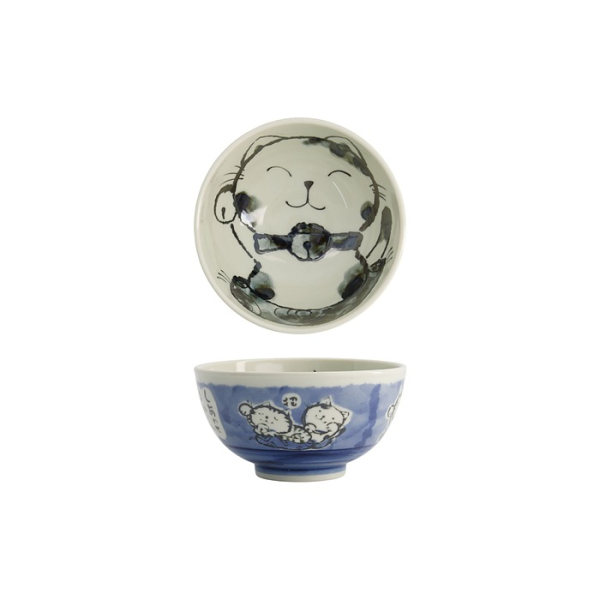 Tokyo Design Studio Rice Bowl Kawaii Cat Blue, Porcelain, Ø 13 × 8 cm, 400 ml