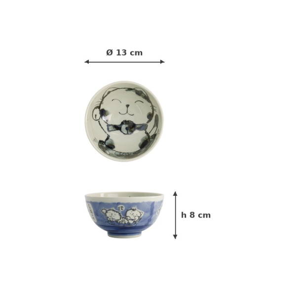 Rice Bowl Kawaii Cat Blue, Porcelain, Ø 13 × 8 cm, 400 ml, Item No. 21029