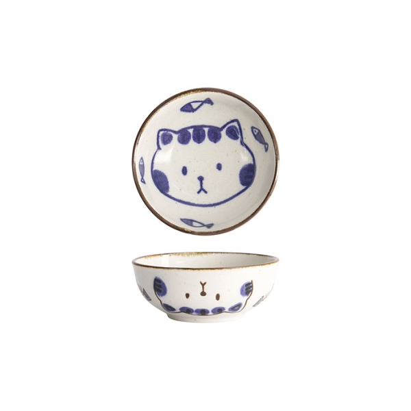 Tokyo Design Studio Schale Kawaii Cat Neko Blau, Porzellan, Ø 13,2 × 5,3 cm, 360 ml