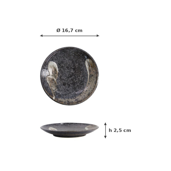 Teller Arahake Schwarz/Braun, Steinzeug, Ø 16,7 × 2,5 cm, Art.-Nr. 21424