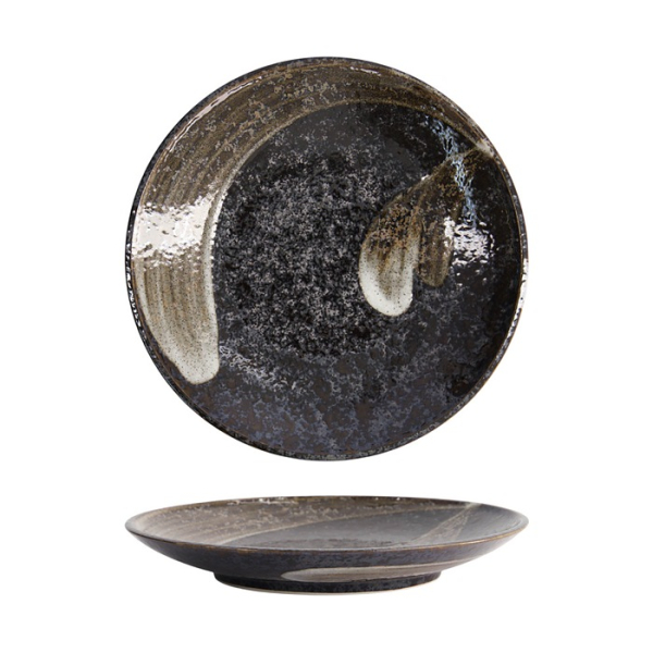 Tokyo Design Studio Plate Arahake Black/Brown, Stoneware, Ø 22.7 × 3.1 cm
