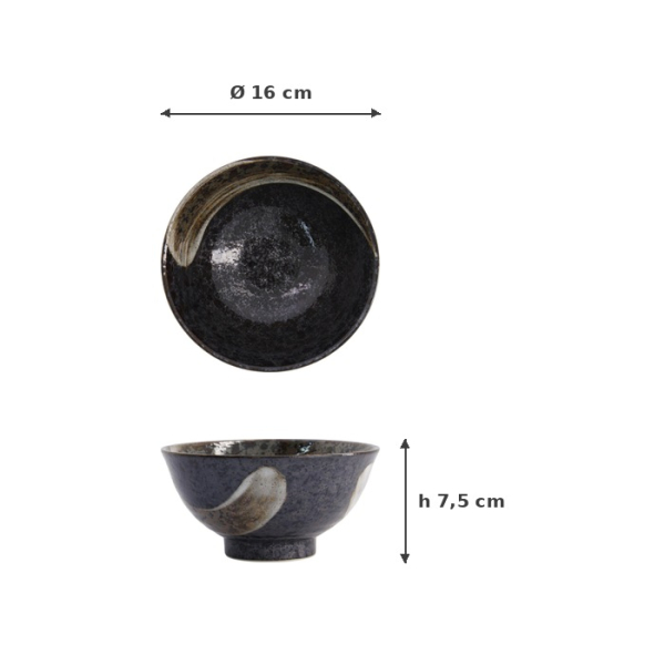 Rice Bowl Arahake Black/Brown, Stoneware, Ø 16 × 7.5 cm, 600 ml, Item No. 21428