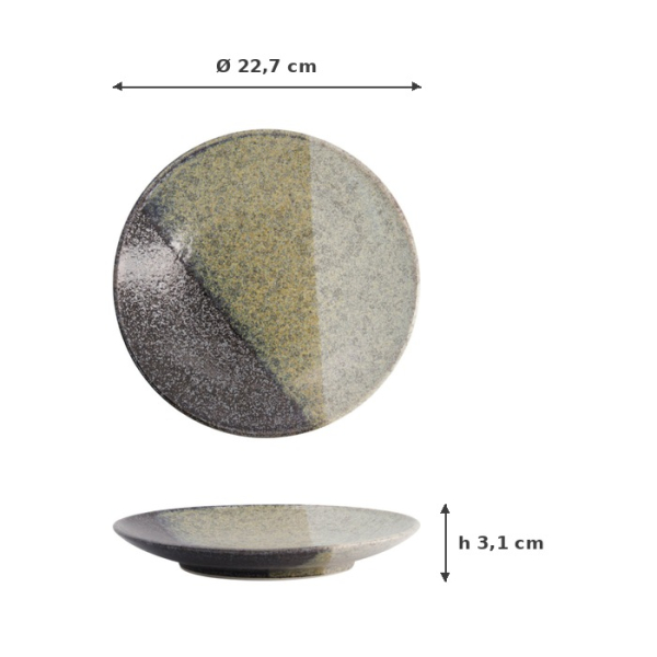Plate Oboro Yamakage Black/Brown/White, Ceramic, Ø 22.7 × 3.1 cm, Item No. 21438