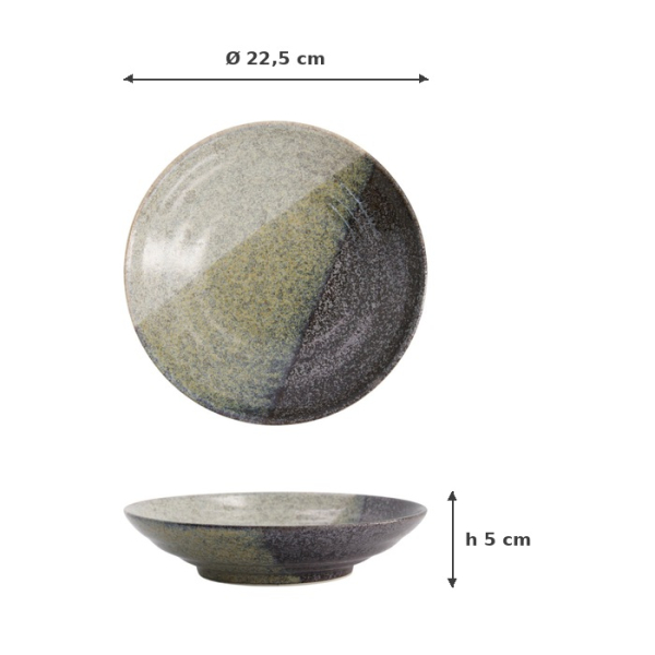 Bowl Oboro Yamakage Black/Brown/White, Ceramic, Ø 22.5 × 5 cm, Item No. 21442