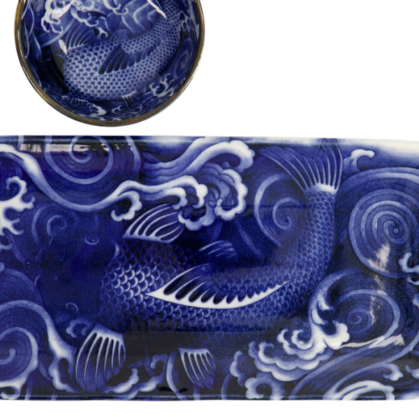TDS, Sushi Geshenk-Set mit Essstäbchen, Japonism Carp, Blau, 3tlg, 28,5x14cm + 9x3cm, Art.-Nr. 21519