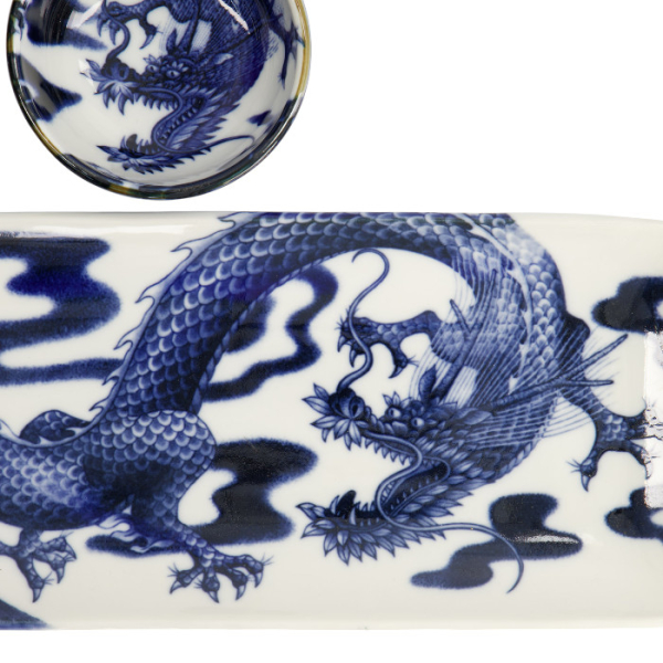 TDS, Sushi Geshenkset mit Essstäbchen, Japonism Dragon, Blau, 3tlg, 28,5x14cm + 9x3cm, Art.-Nr. 21520