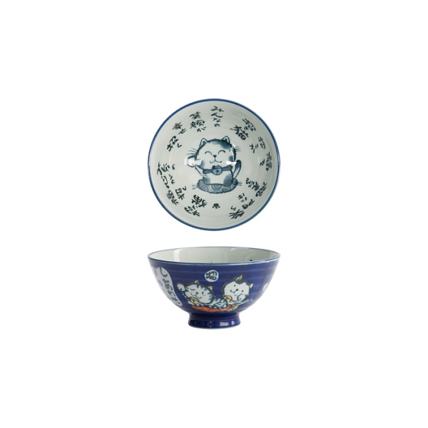 Tokyo Design Studio Rice Bowl Kawaii Cat Neko Blue, Porcelain, Ø 11.4 × 6.2 cm, 300 ml
