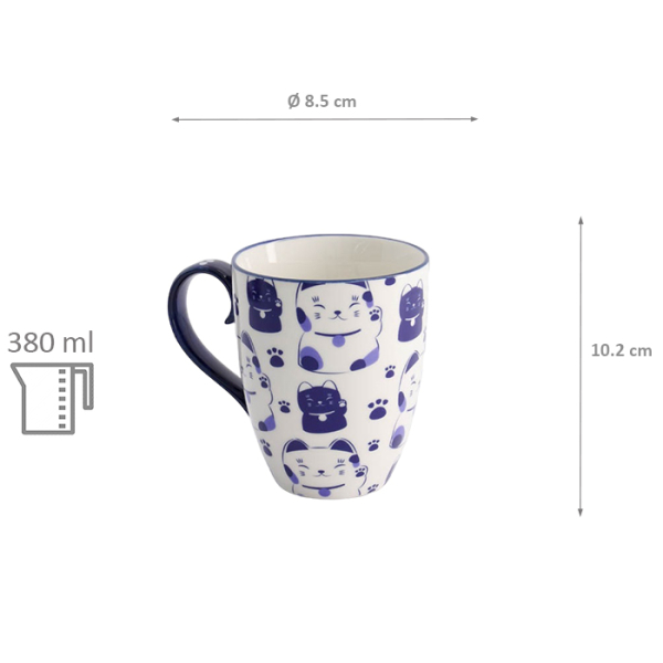 TDS, Kawaii Lucky Cat Mug W/Giftbox Blue Cat, 8.5x10.2cm, 380 ml, Item No. 21528