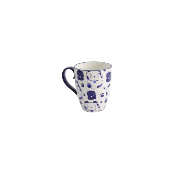 Mug Kawaii Lucky Cat Blue in Gift Box, Porcelain, Ø 8.5 × 10.2 cm, 380 ml, Item No. 21528