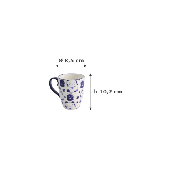 Mug Kawaii Lucky Cat Blue in Gift Box, Porcelain, Ø 8.5 × 10.2 cm, 380 ml, Item No. 21528
