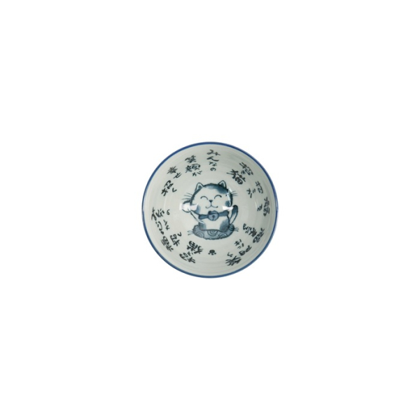 Rice Bowl Kawaii Cat Neko Blue, Porcelain, Ø 11.4 × 6.2 cm, 300 ml, Item No. 2152