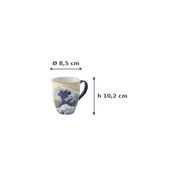 Tasse Kawaii Hokusai Blau/Gelb in Geschenkbox, Porzellan, Ø 8,5 × 10,2 cm, 380 ml, Art.-Nr. 21531