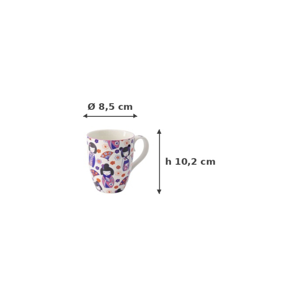 Mug Kawaii Kokeshi Purple/White, Porcelain, Ø 8.5 × 10.2 cm, 380 ml, Item No. 21532