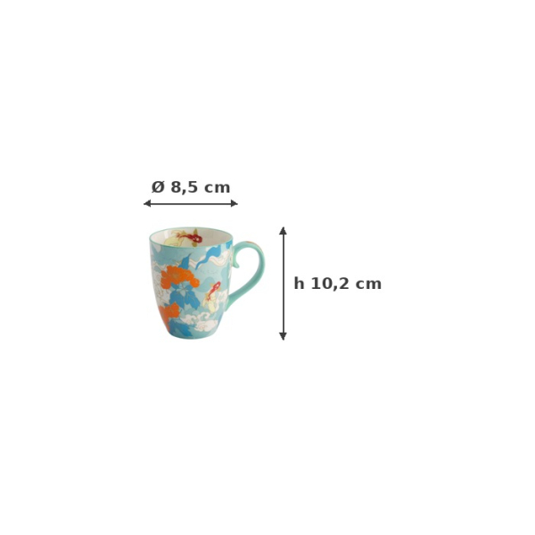 Mug Kawaii Goldfish Red/Blue in Gift Box, Porcelain, Ø 8.5 × 10.2 cm, 380 ml, Item No. 21535