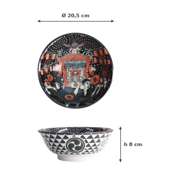Noodle Bowl Asakusa Matsuri White/Black, Porcelain, Ø 20.5 × 8 cm, 1.25 l, Item No. 21554