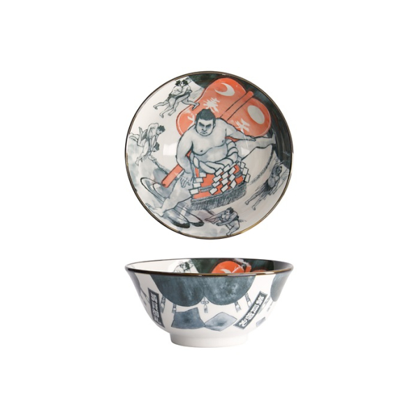 Tokyo Design Studio Rice Bowl Asakusa Sumo Red/Black, Porcelain, Ø 14.8 × 7 cm, 550 ml